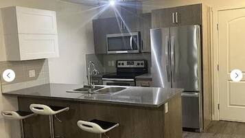 Fridge, microwave, oven, dishwasher