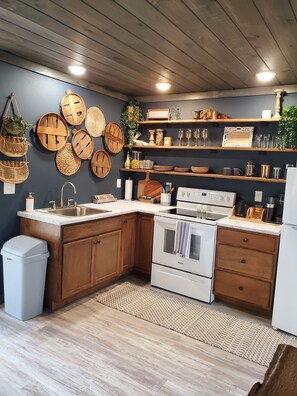 Frigorífico, microondas, horno y placa de cocina