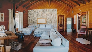 Deluxe Cabin, Kitchen | Living area | 32-inch TV with digital channels, Netflix, pay movies