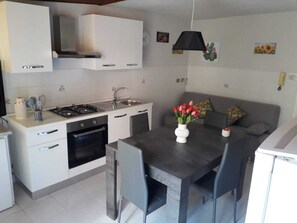 Fridge, oven, stovetop, electric kettle