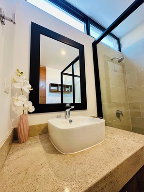 Secadora de cabello, toallas, jabón, shampoo 