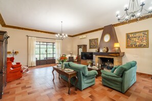 Una televisión, una chimenea