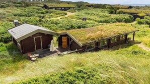 A modern eco-friendly house with a grass roof, surrounded by lush greenery and a coastal view. - 2 bedroom lovely home in Saltum (Saltum)