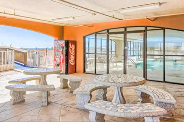 Indoor pool, outdoor pool - Beach Condo with King Bed, private beach, and heated pool (Orange Beach)