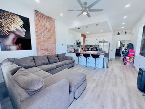Smart TV, fireplace, video games, stereo