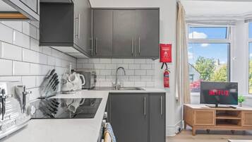 Fridge, microwave, oven, toaster