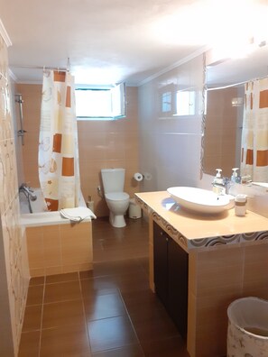 Dusj, hårføner, håndklær og såpe