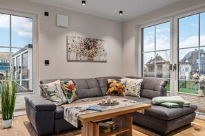 TV connectée, cheminée, chaîne hi-fi