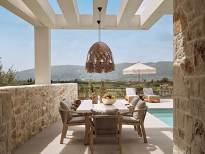 Outdoor dining - Armela Villa, with Pool & Captivating Views (RR2H+WR Kalipado, Greece)