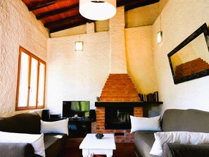 Cheminée, jeux vidéo, livres, chaîne hi-fi