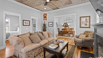 TV, fireplace, offices