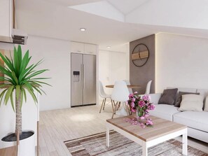 Leilighet (Two Bedroom Apartment C2) | Oppholdsrom | En 32-tommers Flatskjerm-TV med digitale kanaler