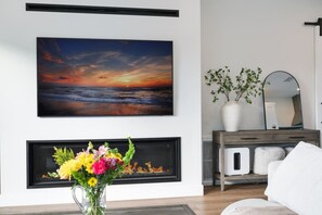 Smart TV, fireplace, video games, books