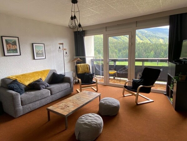 Flat-screen TV, DVD player