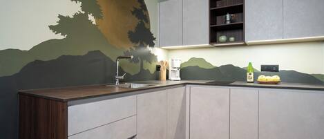 Fridge, microwave, stovetop, dishwasher