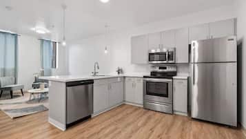 Appartement Premium, 1 chambre | Cuisine privée | Grand réfrigérateur, micro-ondes, four, plaque de cuisson