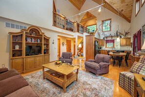 Smart TV, fireplace, DVD player, foosball