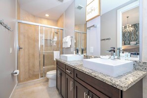 Hair dryer, towels, toilet paper