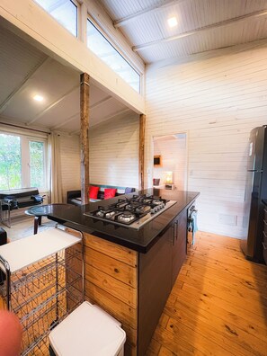 Casa Deluxe, 2 dormitoris, cuina bàsica, vistes al mar | Cuina privada | Frigorífic gran, microones, forn i placa de cuina