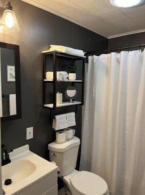 Towels, soap, shampoo, toilet paper