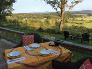 Outdoor dining - Mountain views - peaceful small ranch on 5 acres (Irasburg)