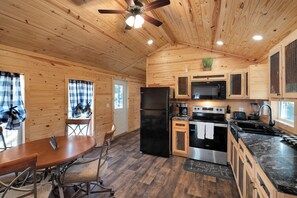 Fridge, microwave, oven, stovetop - Cozy 2 Bedroom 1 Bath Tiny Home at Lake Cumberland #401 (Jamestown)