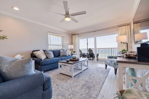 TV - Seagate 401—Gulf-Front Corner Condo w/ Wraparound Balcony, Pool Access & Sunset Views (Indian Shores)