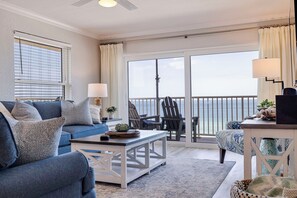 TV - Seagate 401—Gulf-Front Corner Condo w/ Wraparound Balcony, Pool Access & Sunset Views (Indian Shores)