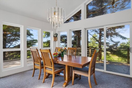 Peaceful 4BR Cape Meares Home | Ocean Views, Forest Setting, Wraparound Deck + King Bed