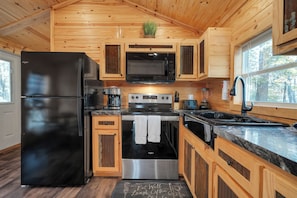 Fridge, microwave, oven, stovetop - Welcoming 2 Bedroom 1 Bath Tiny Cabin located at Lake Cumberland #402 (Jamestown)