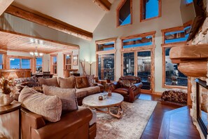 Smart TV, chimenea, reproductor de DVD y libros