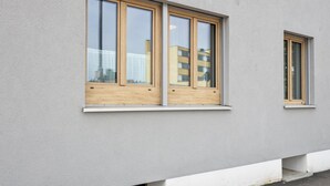 A building with two large windows with wooden frames and white sills. - Awesome apartment in Lörrach with WiFi (Lörrach)
