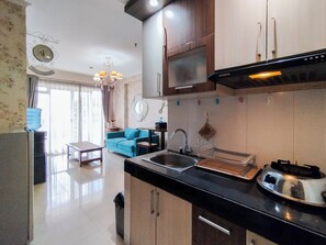 Leilighet | Eget kjøkken | Kjøleskap, kokeplater og riskoker