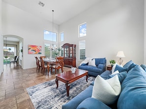Smart TV, fireplace, music library, video library