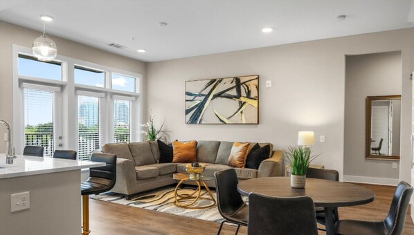 Smart TV, fireplace, offices - Reluxme | Uptown 3BR w/ King Beds & Spa Access (Charlotte)