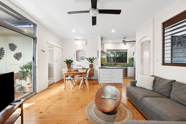 TV, caminetto, libri, studio