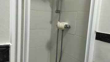 Shower, towels, soap, shampoo