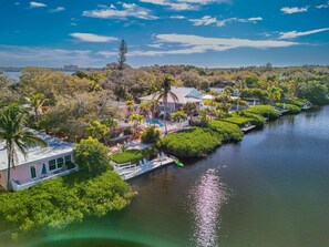 Aerial view - Heated Pool, Dock, Kayaks, Turtle Beach 1-mile & Crescent Beach 2-miles, 1-bdr (Siesta Key)