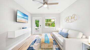 Smart TV, books, video library, stereo