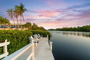 Property grounds - Heron Lagoon, dock, pool, the Hibiscus at Siesta Key Bungalows (Siesta Key)