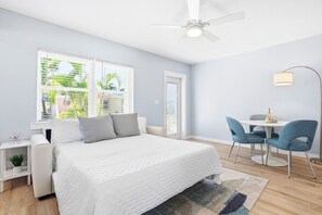 1 bedroom, desk, iron/ironing board, travel cot
