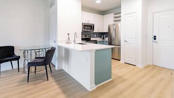 Fridge, dining tables