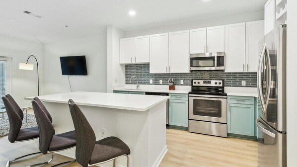 Fridge, dining tables