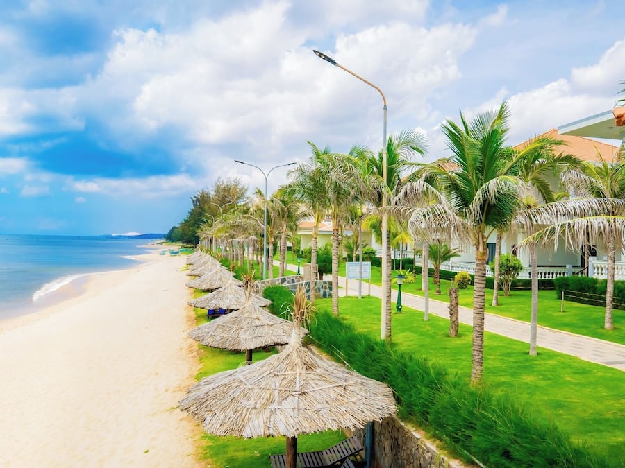 On the beach, white sand