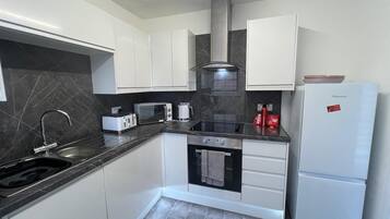Fridge, microwave, oven, electric kettle