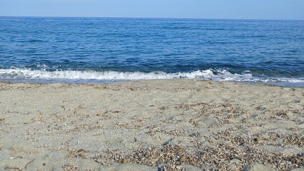 A beach with a clear sky and calm sea. - Vacations in Corsica (Santa-Maria-Poggio)