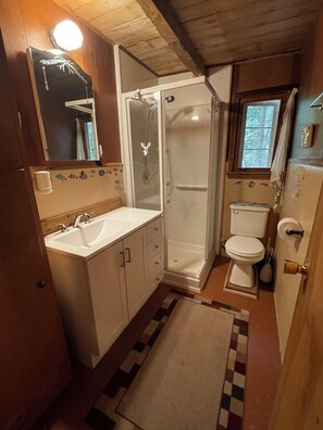 Een douche, een haardroger, handdoeken, zeep