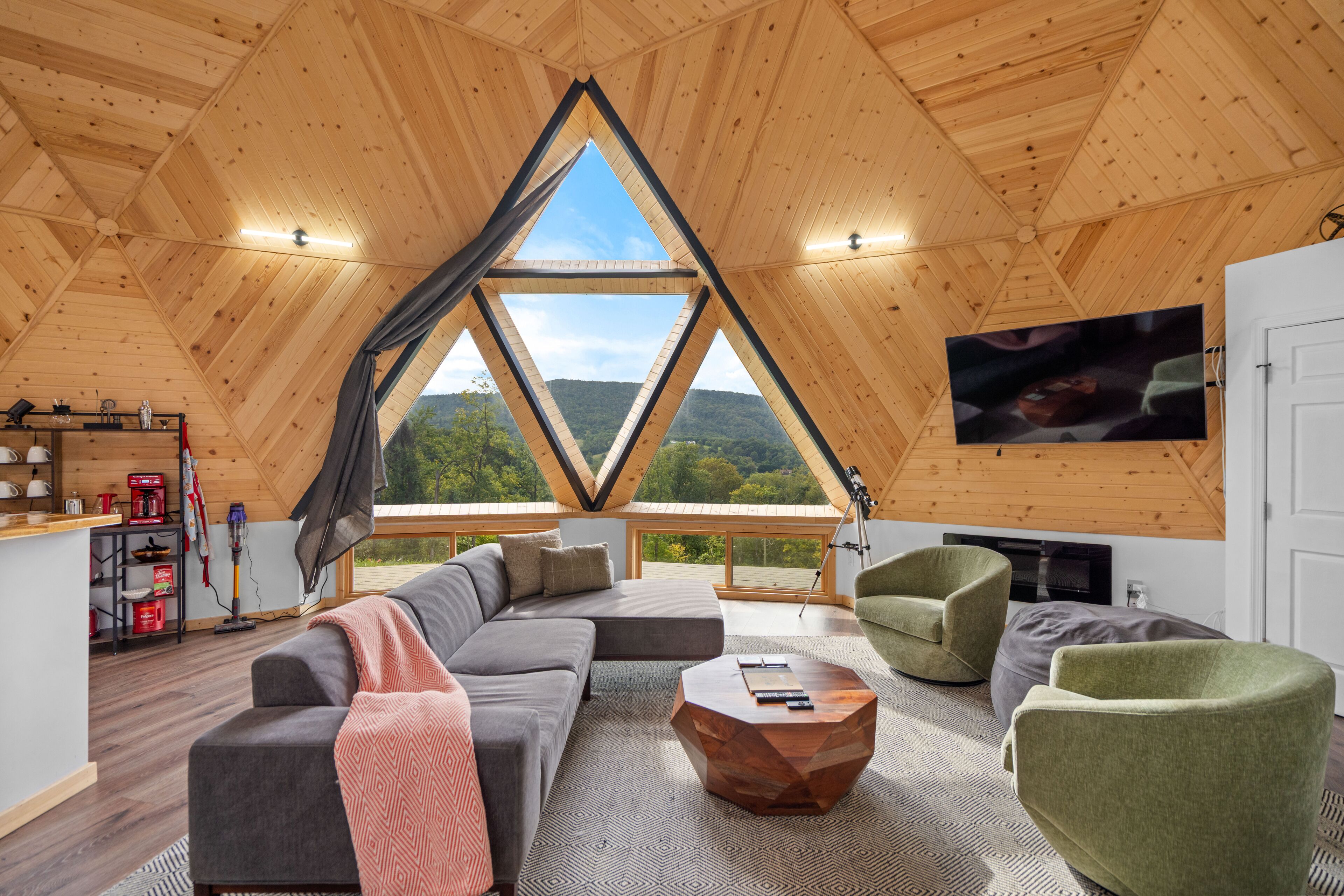 Smart TV, fireplace, video games, foosball