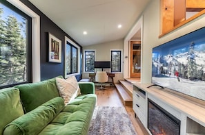 Smart TV, fireplace, computer monitors