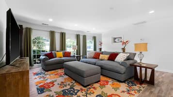 Smart TV, fireplace, foosball, table tennis